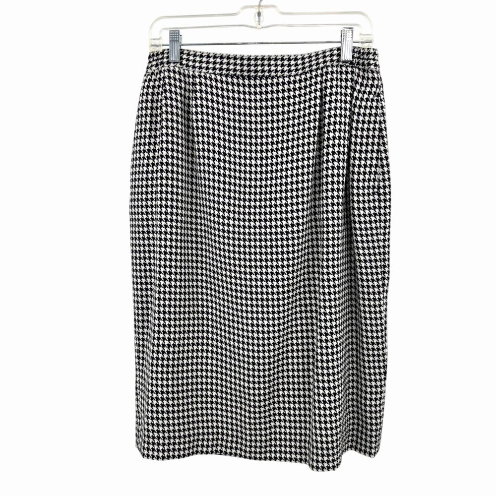 VINTAGE MORGAN MILLER BLACK & WHITE HOUNDSTOOTH PENCIL SKIRT W/ POCKETS - 14
